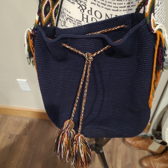 Boho crochet and woven bag colorful artsy everyday casual beachy Tote - Picture 2 of 12